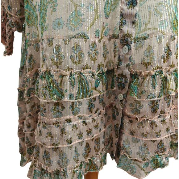 Miss June Paris Tiered Ruffle Metallic Shirt Dress One Size Sheer Button Up Boho - Picture 4 of 12